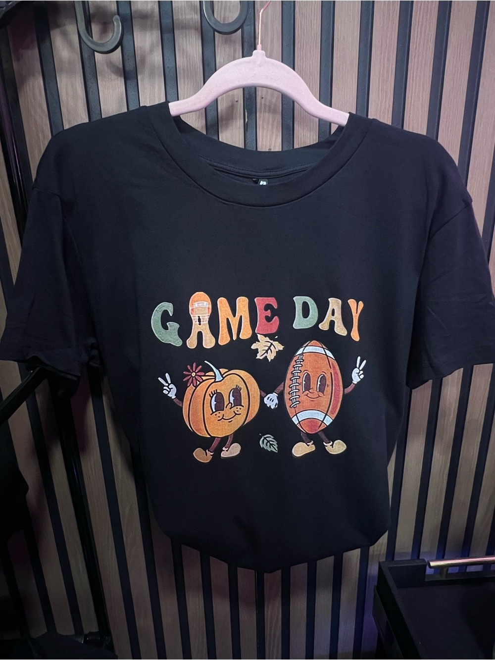 Black Game Day Graphic Tee with Pumpkin & Football